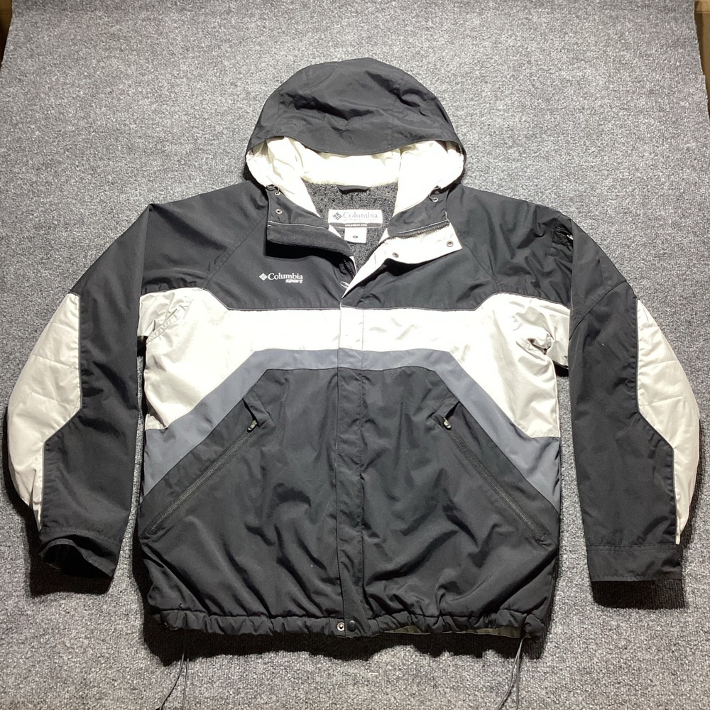 Columbia Sport Jacket Coat Mens Large Black Hooded Ski Snow Waterproof Insulated